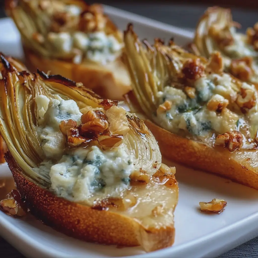 Croustillant d'Endives & Poires Caramélisées, Crème de Roquefort & Noix