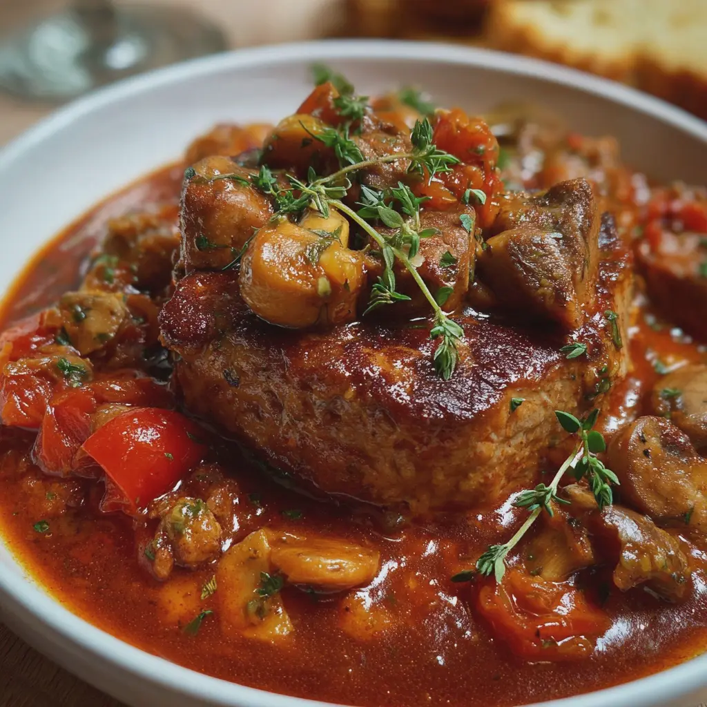 Sauté de veau Marengo fondant mijoté