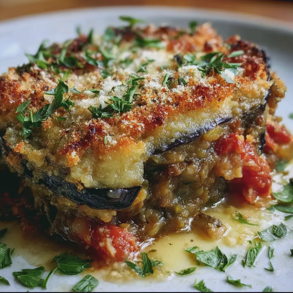 Parmentier d’Aubergines & Lentilles Vertes, Croûte au Parmesan