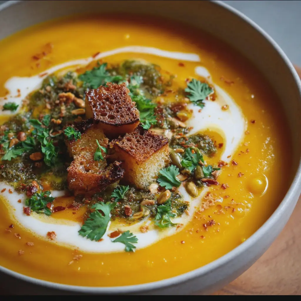 Velouté Potimarron–Carotte au Curry Doux & Lait de Coco