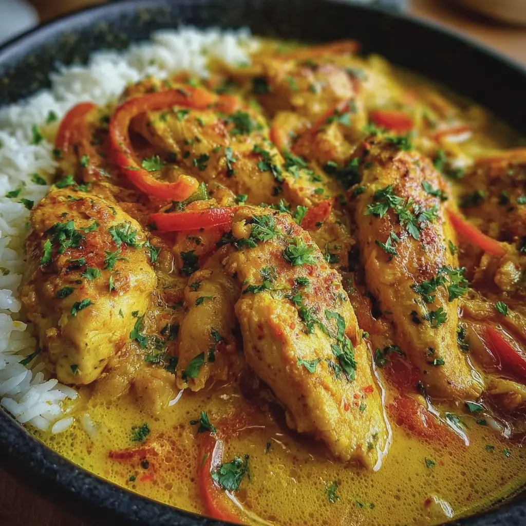 Aiguillettes de poulet au curry, onctueuses et parfumées