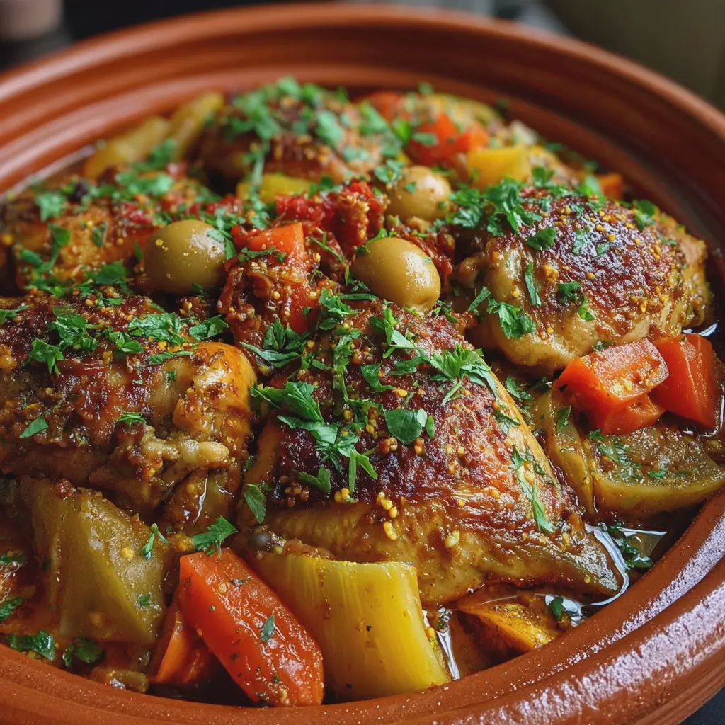 Tajine de poulet aux épices marocaines, légumes fondants