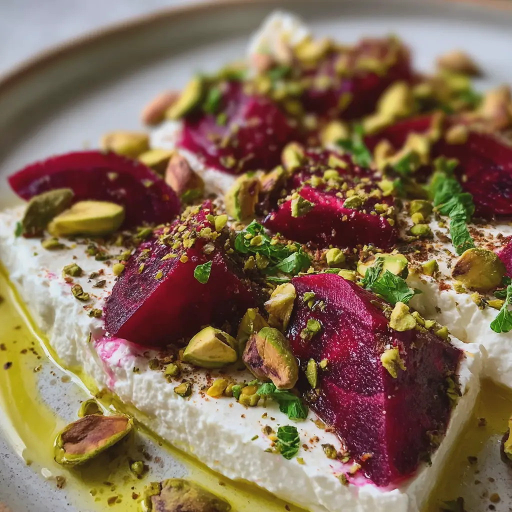 Feta battue, betteraves & pistaches