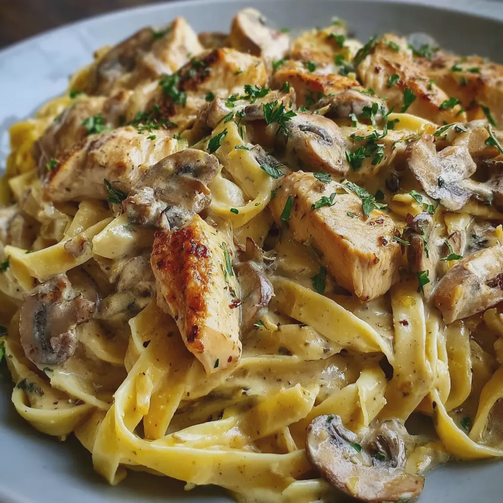 Tagliatelles crémeuses au poulet et champignons