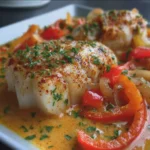 Dos de cabillaud, sauce crémeuse aux poivrons