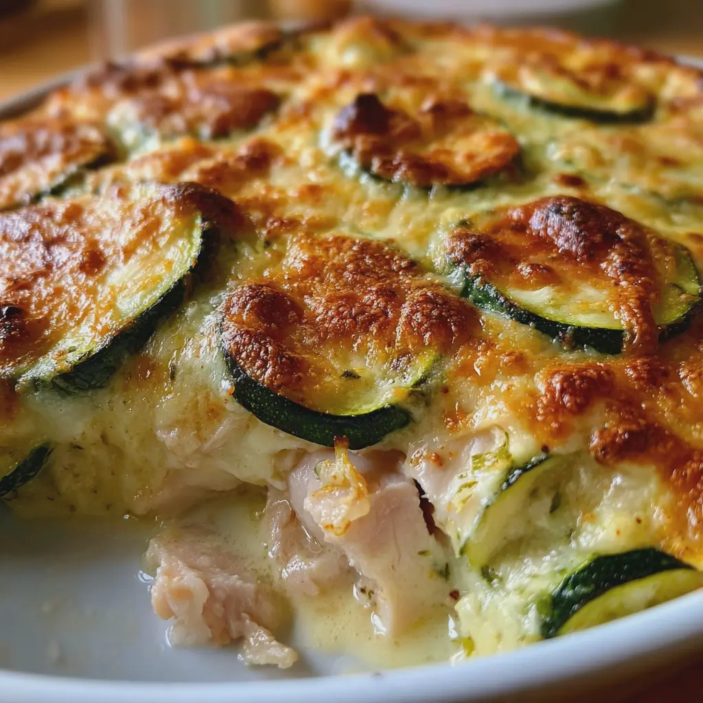 Gratin léger de courgettes au poulet et au fromage façon WW