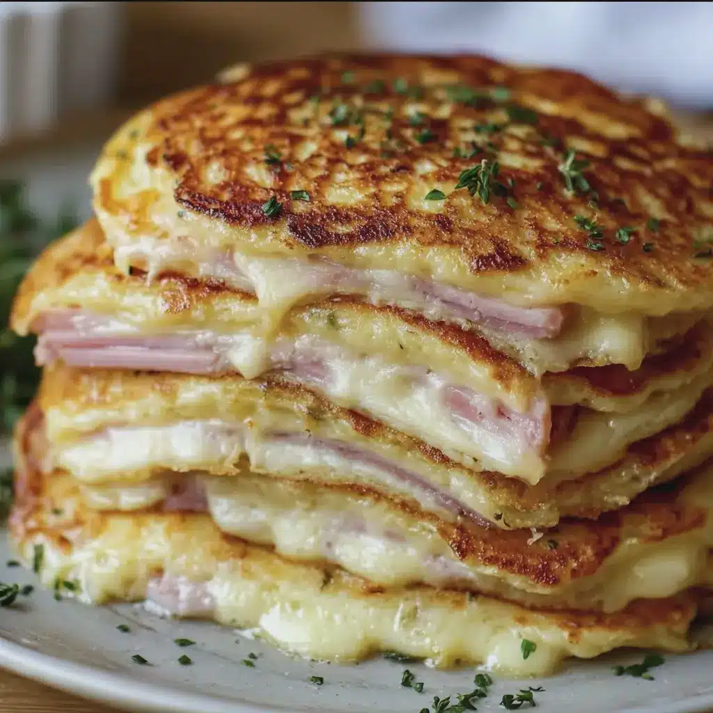Pancakes façon croque-monsieur au jambon de poulet et fromage
