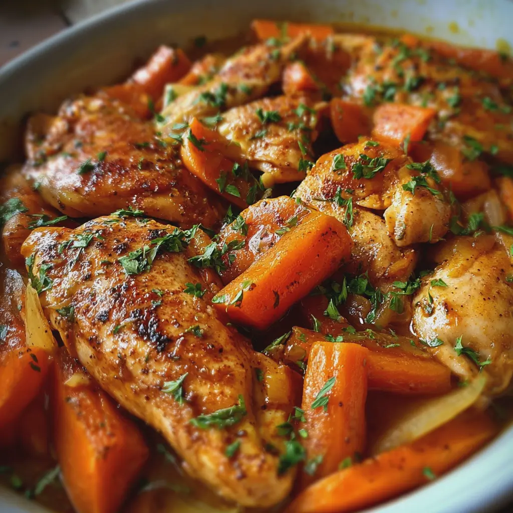 Émincé de poulet braisé aux carottes, facile