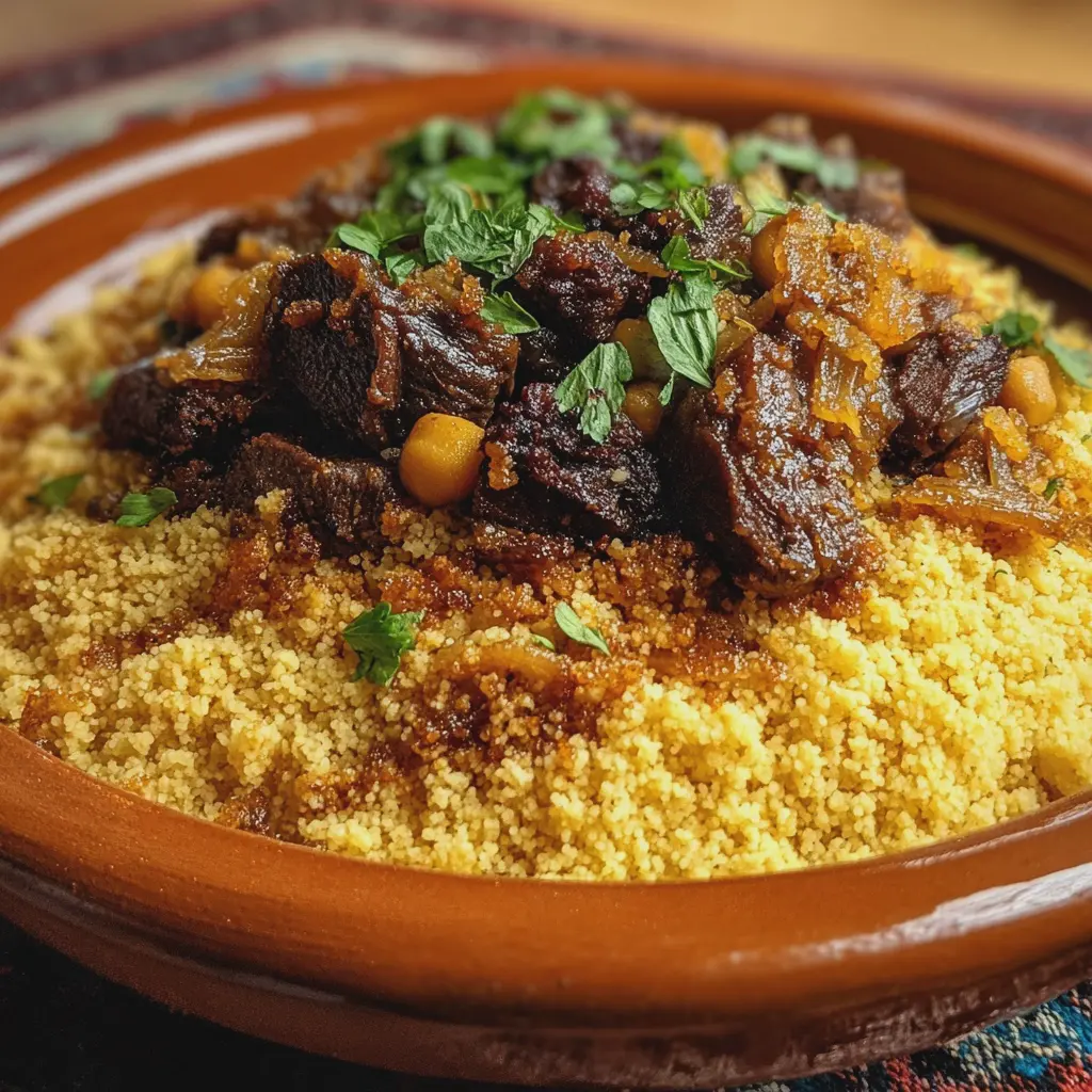 COUSCOUS MAROCAIN À L’AGNEAU ET À LA TFAYA