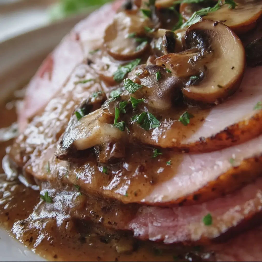 Jambon Sauce Madère aux Champignons