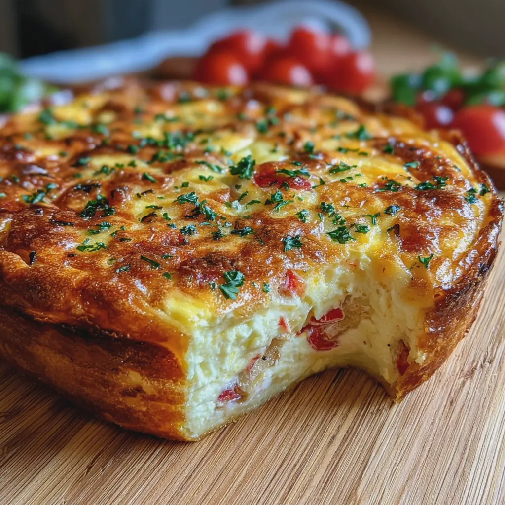 Quiche sans pâte au fromage, fondante et dorée