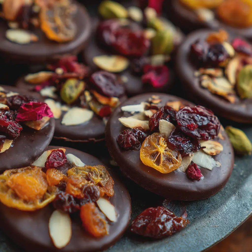 Mendiants de Noël au Chocolat Noir et Fruits Secs.
