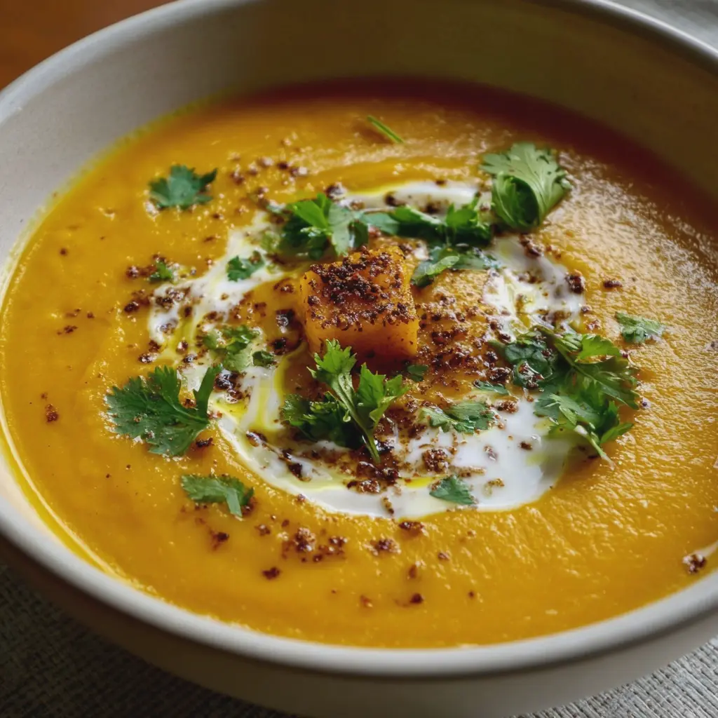 Potage butternut, coco et curry facile et onctueux