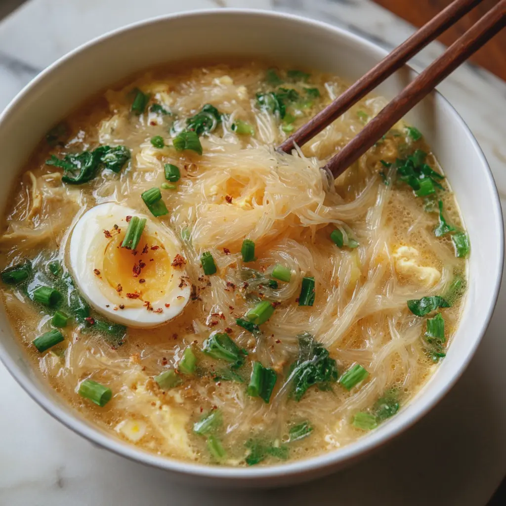 Soupe de vermicelles à l’ail et aux œufs