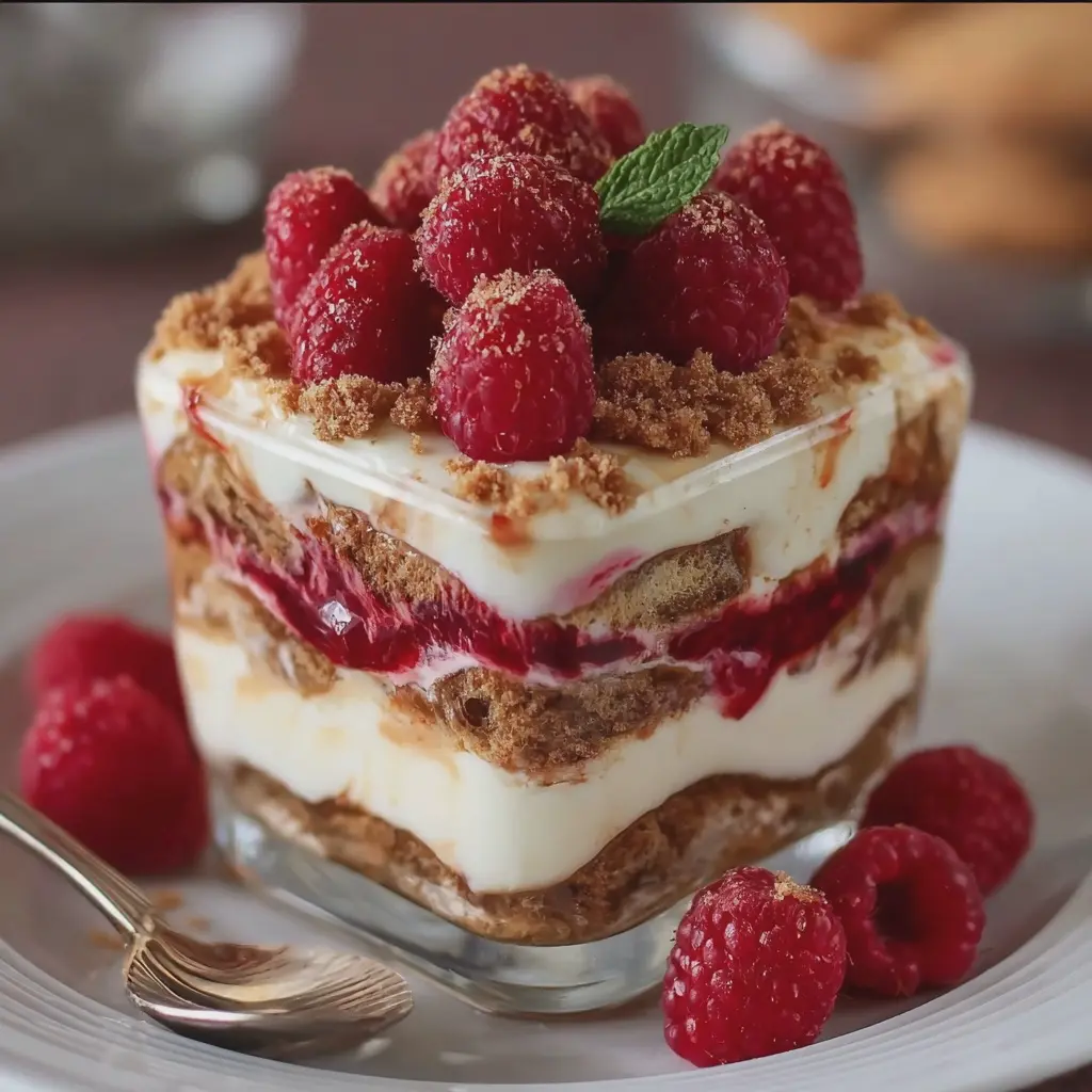 Tiramisu framboise & spéculoos sans œuf