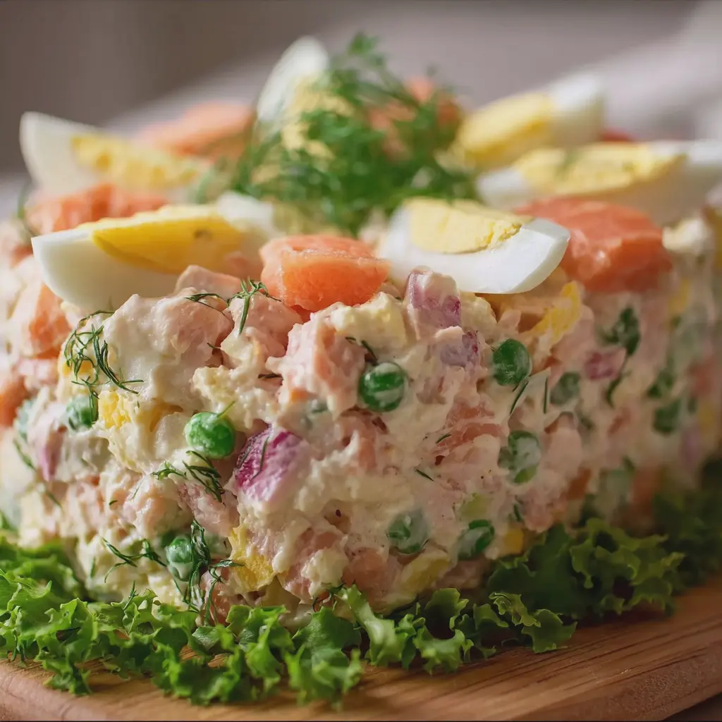 Salade en couronne au surimi, crémeuse et compacte