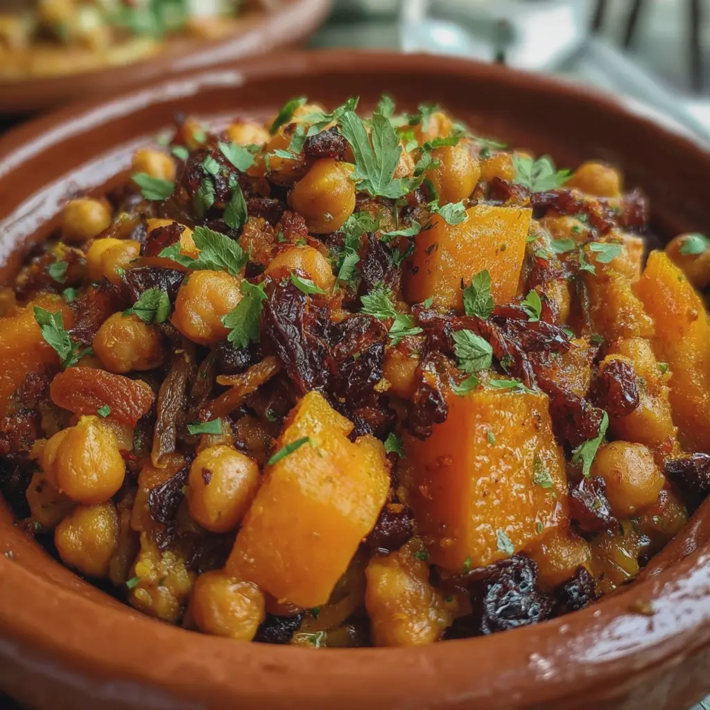 Tajine de Potimarron, Pois Chiches & Raisins Secs au Safran